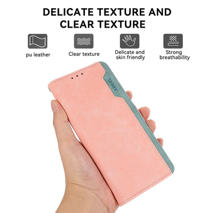 For Motorola Edge 70 Max 5G ABEEL Color Block Magnetic RFID Leather Phone Case(Pink-Cyan)