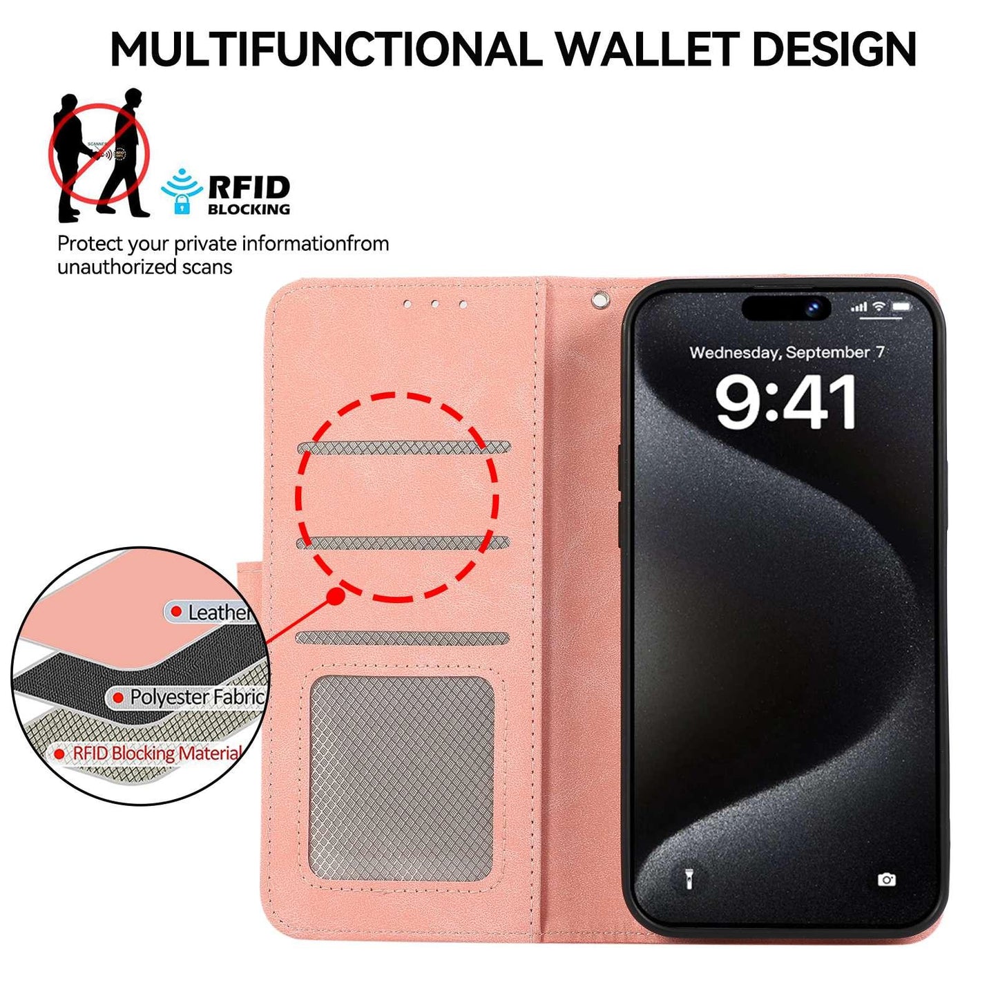 For Motorola Edge 70 Max 5G ABEEL Color Block Magnetic RFID Leather Phone Case(Pink-Cyan)