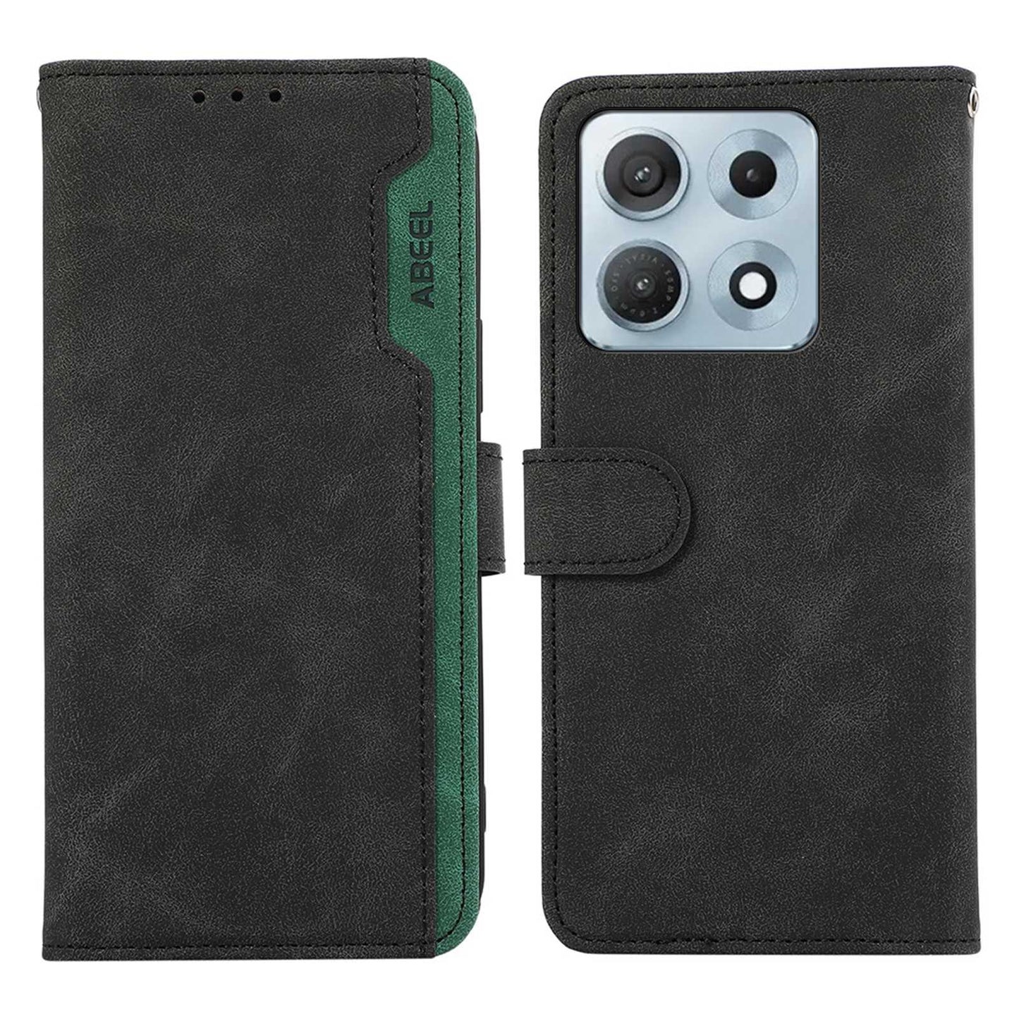 For Motorola Edge 70 Max 5G ABEEL Color Block Magnetic RFID Leather Phone Case(Black-Green)