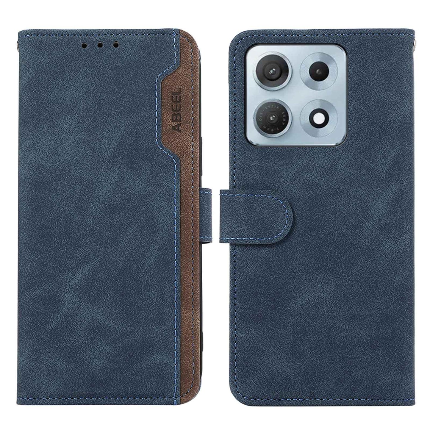 For Motorola Edge 70 Max 5G ABEEL Color Block Magnetic RFID Leather Phone Case(Blue-Brown)