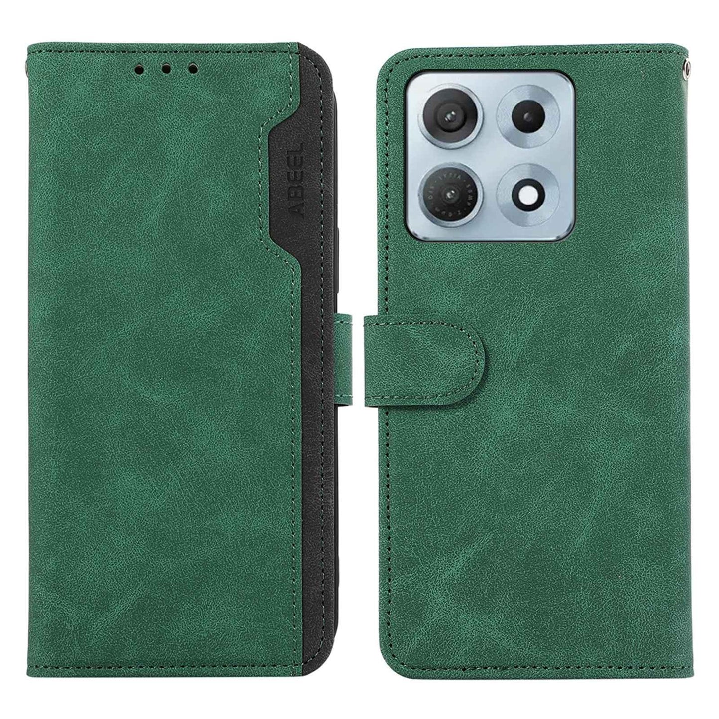 For Motorola Edge 70 Max 5G ABEEL Color Block Magnetic RFID Leather Phone Case(Green-Black)