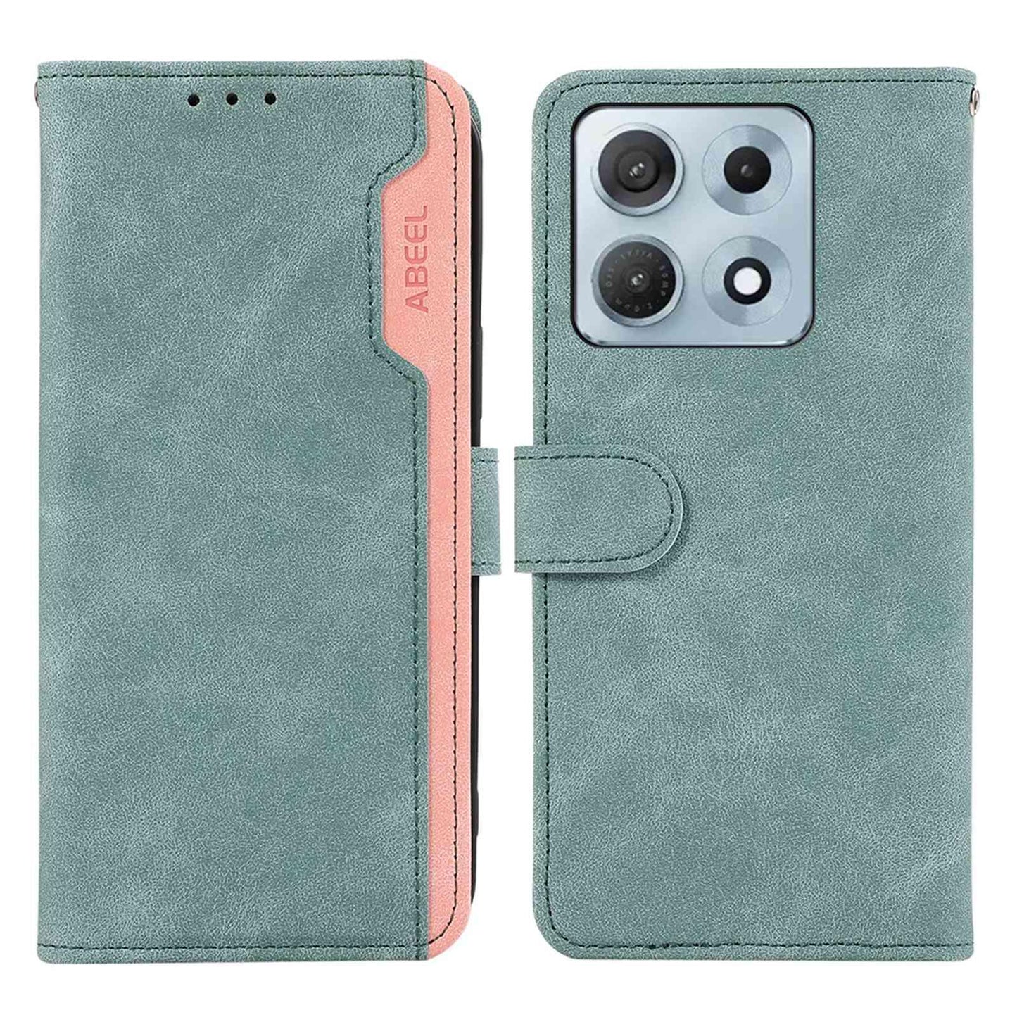 For Motorola Edge 70 Max 5G ABEEL Color Block Magnetic RFID Leather Phone Case(Cyan-Pink)