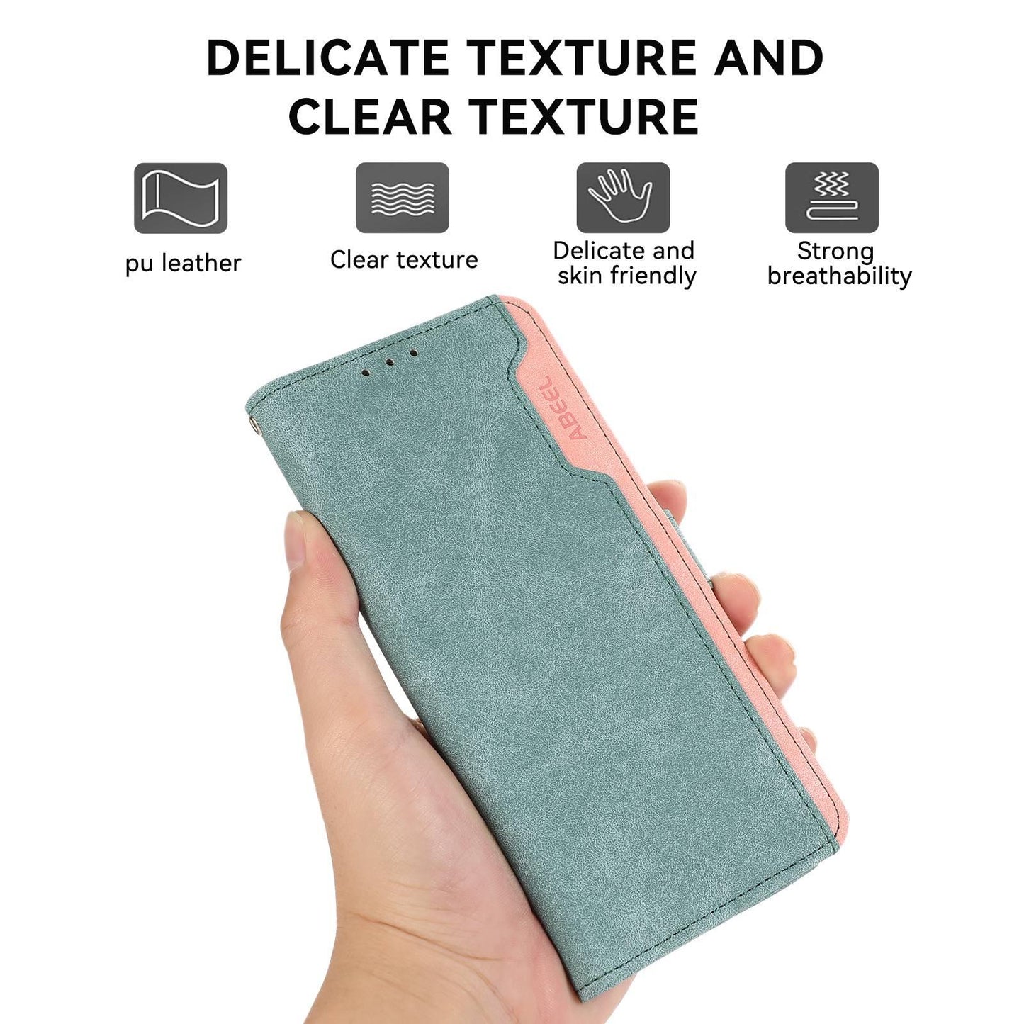 For Motorola Edge 70 Max 5G ABEEL Color Block Magnetic RFID Leather Phone Case(Cyan-Pink)