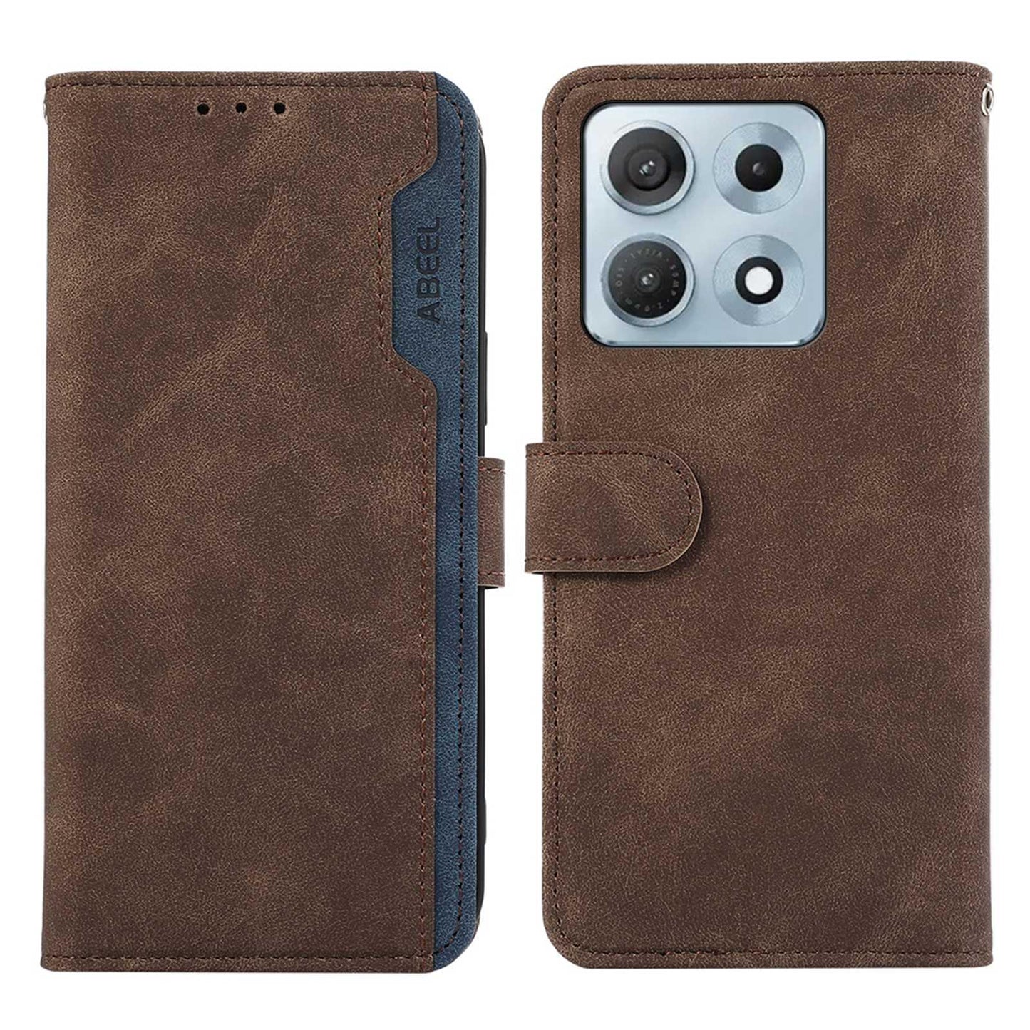 For Motorola Edge 70 Max 5G ABEEL Color Block Magnetic RFID Leather Phone Case(Brown-Blue)