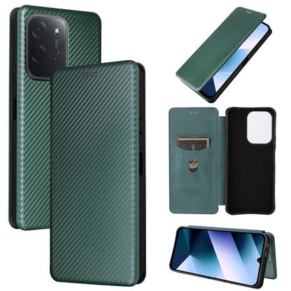 For Xiaomi Poco C95 Pro Carbon Fiber Texture Flip Leather Phone Case - Green - EDA007098614D