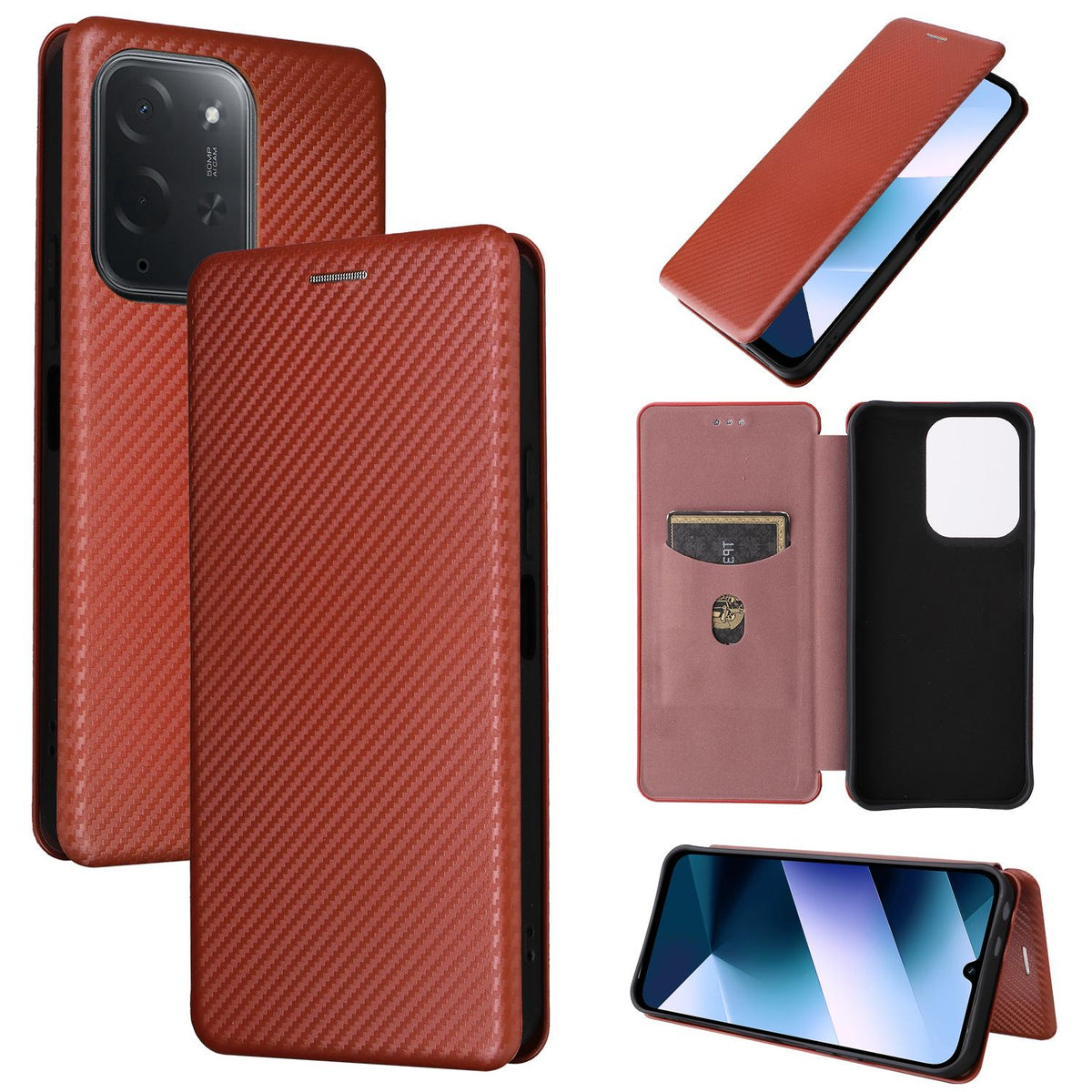 For Xiaomi Poco C95 Pro Carbon Fiber Texture Flip Leather Phone Case - Brown - EDA007098614E