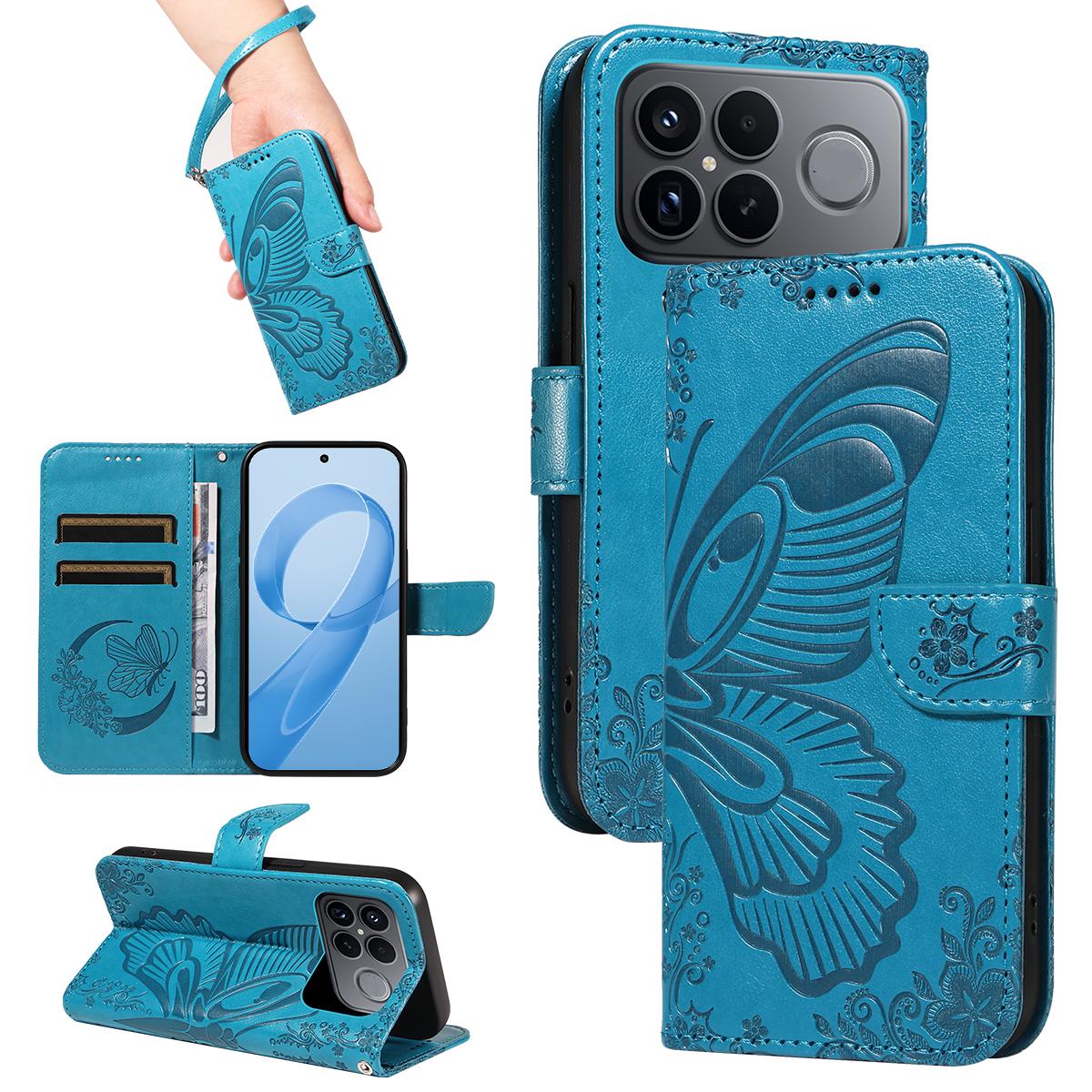 For Redmi K90 Pro Max/Poco F8 Ultra Swallowtail Butterfly Embossed Leather Phone Case(Blue)