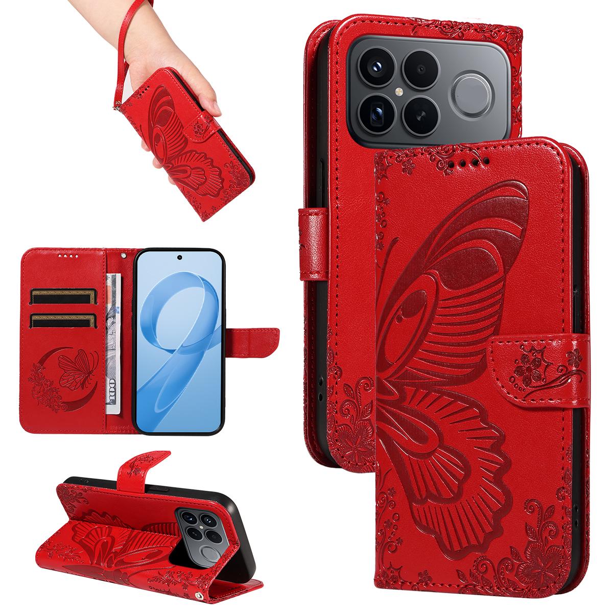 For Redmi K90 Pro Max/Poco F8 Ultra Swallowtail Butterfly Embossed Leather Phone Case(Red)