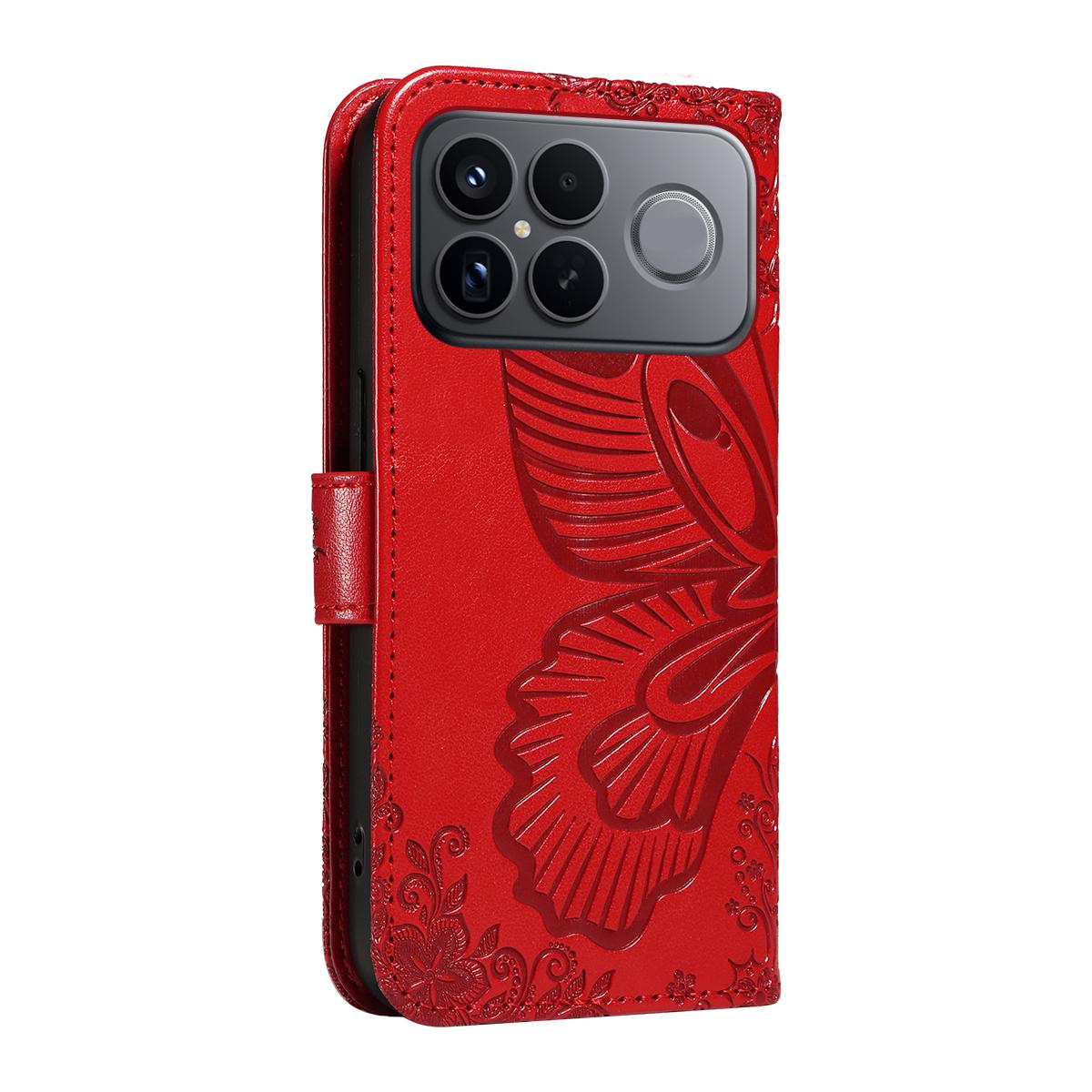 For Redmi K90 Pro Max/Poco F8 Ultra Swallowtail Butterfly Embossed Leather Phone Case(Red)
