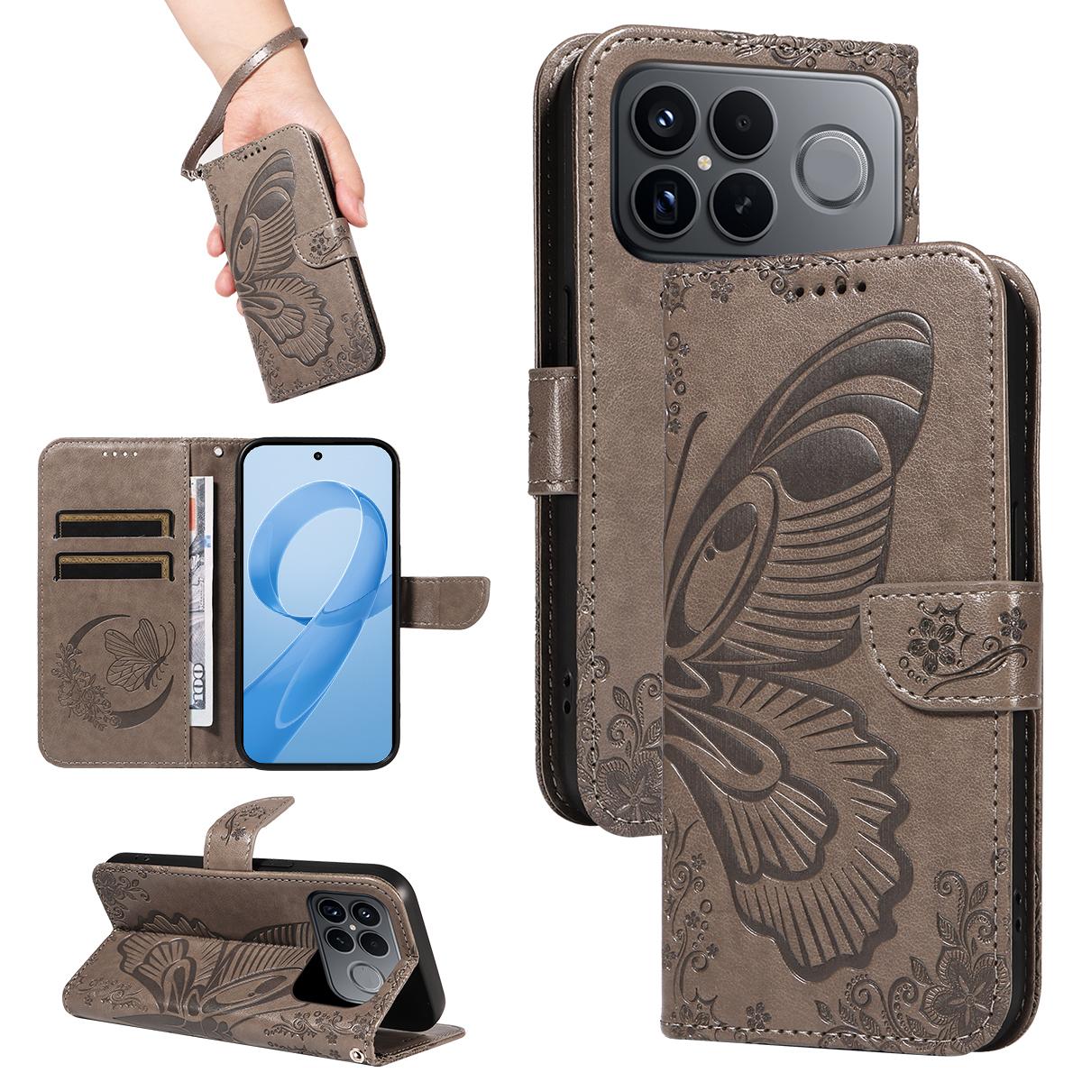 For Redmi K90 Pro Max/Poco F8 Ultra Swallowtail Butterfly Embossed Leather Phone Case(Grey)