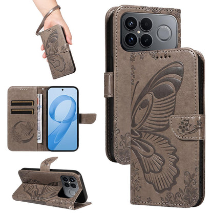 For Redmi K90 Pro Max/Poco F8 Ultra Swallowtail Butterfly Embossed Leather Phone Case(Grey)