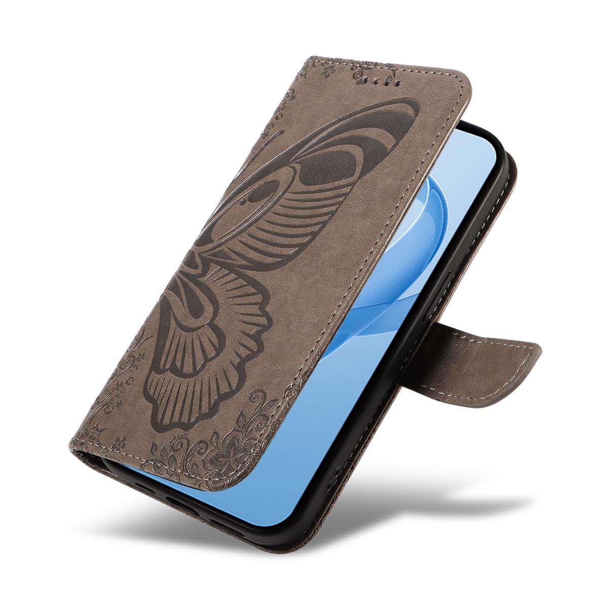 For Redmi K90 Pro Max/Poco F8 Ultra Swallowtail Butterfly Embossed Leather Phone Case(Grey)