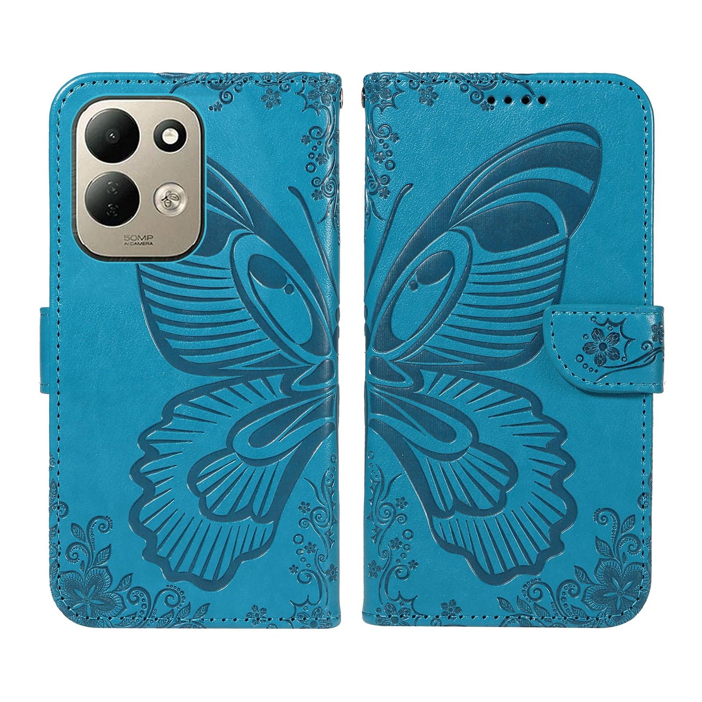 For Redmi 17 5G / 4G Global 170mm Swallowtail Butterfly Embossed Leather Phone Case(Blue)