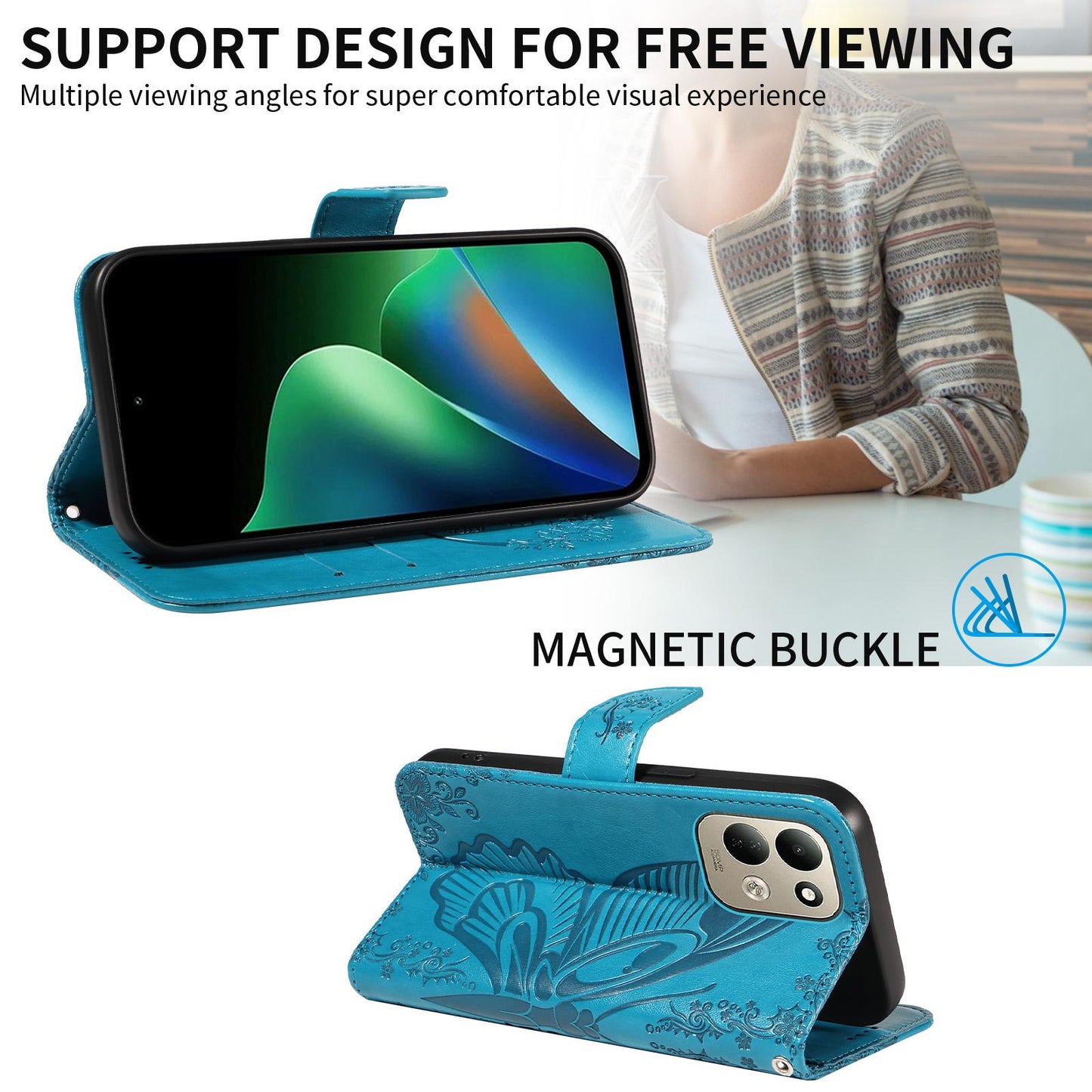 For Redmi 17 5G / 4G Global 170mm Swallowtail Butterfly Embossed Leather Phone Case(Blue)