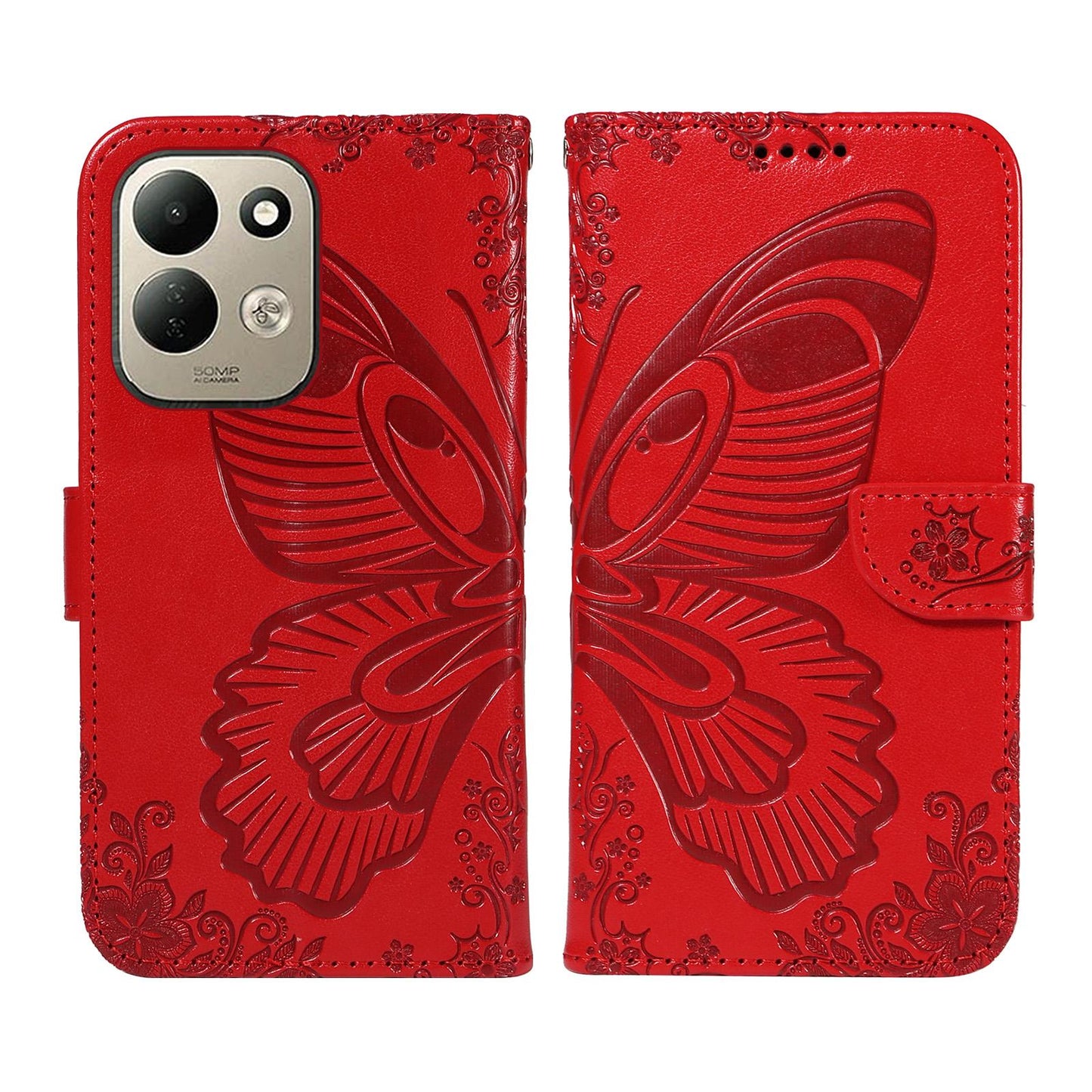 For Redmi 17 5G / 4G Global 170mm Swallowtail Butterfly Embossed Leather Phone Case(Red)