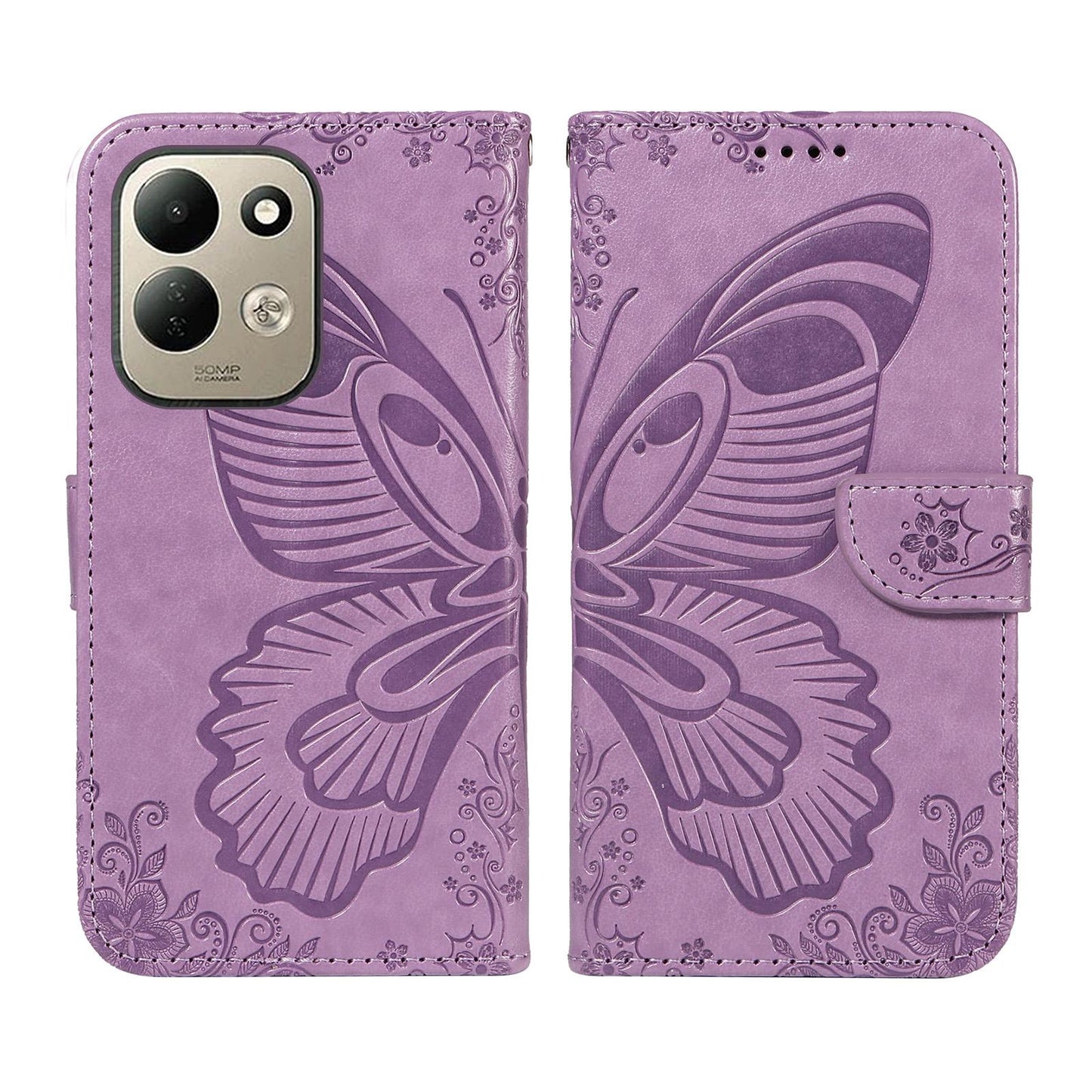 For Redmi 17 5G / 4G Global 170mm Swallowtail Butterfly Embossed Leather Phone Case(Purple)