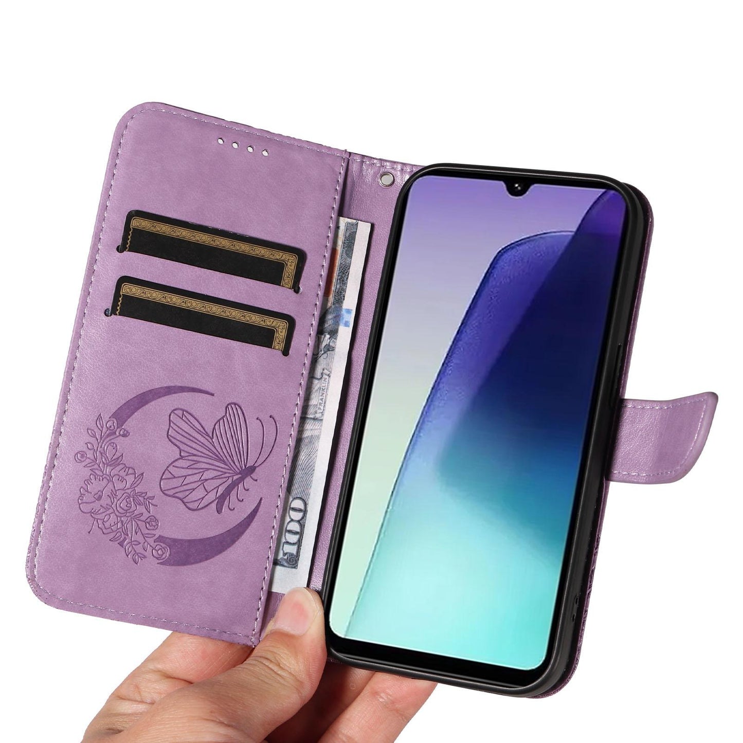 For Redmi 17 5G / 4G Global 170mm Swallowtail Butterfly Embossed Leather Phone Case(Purple)