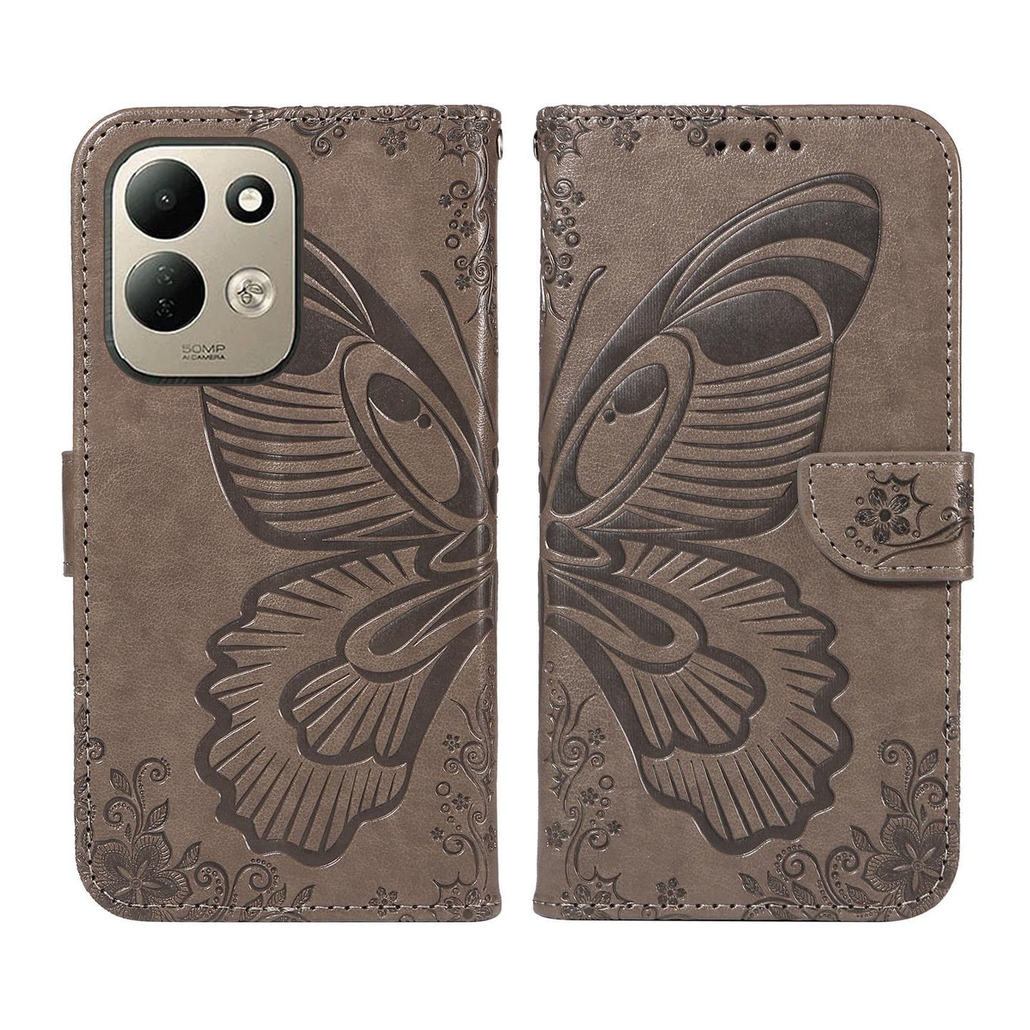 For Redmi 17 5G / 4G Global 170mm Swallowtail Butterfly Embossed Leather Phone Case(Grey)