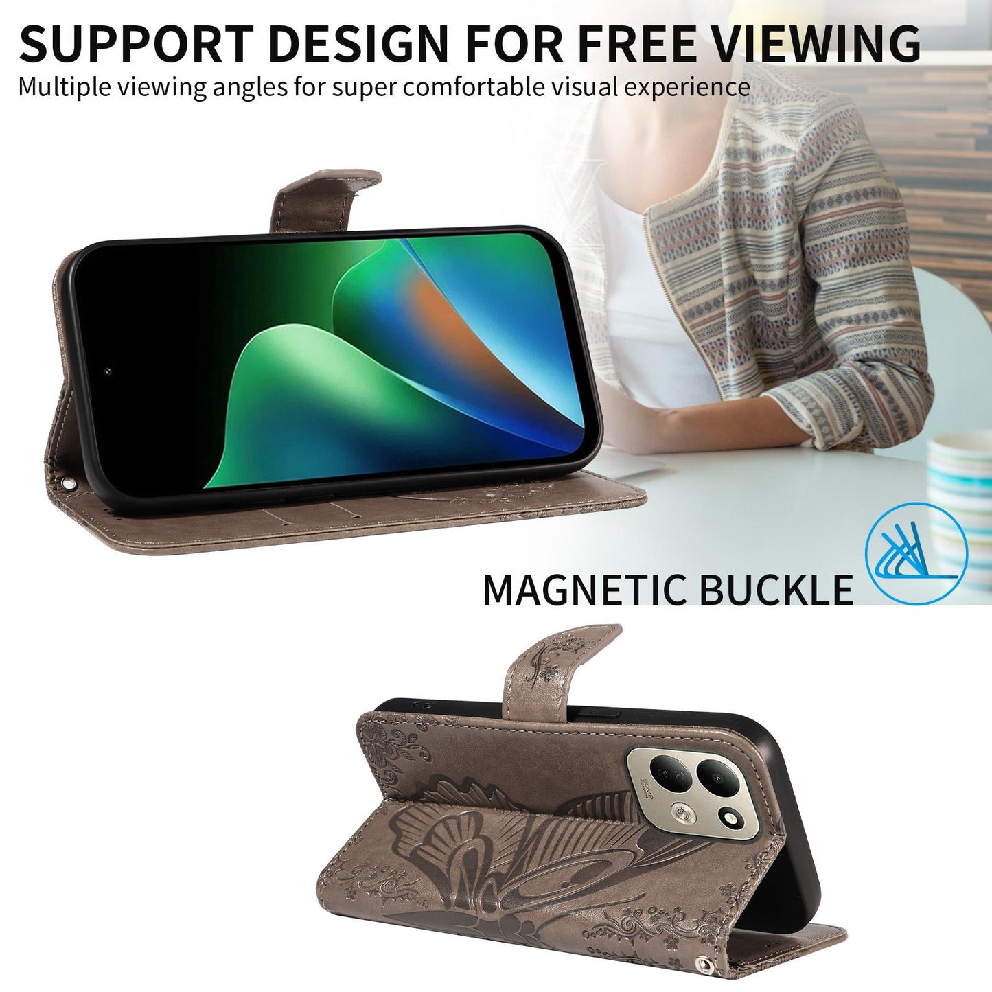 For Redmi 17 5G / 4G Global 170mm Swallowtail Butterfly Embossed Leather Phone Case(Grey)