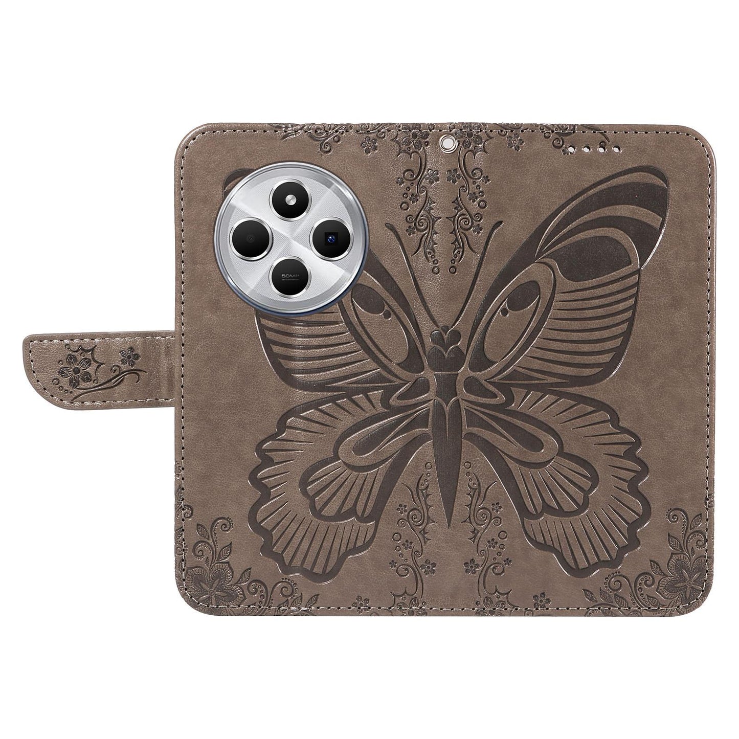 For Redmi 17 5G / 4G Global 170mm Swallowtail Butterfly Embossed Leather Phone Case(Grey)