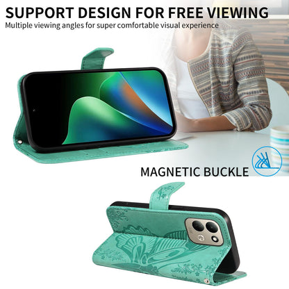 For Redmi 17 5G / 4G Global 170mm Swallowtail Butterfly Embossed Leather Phone Case(Green)