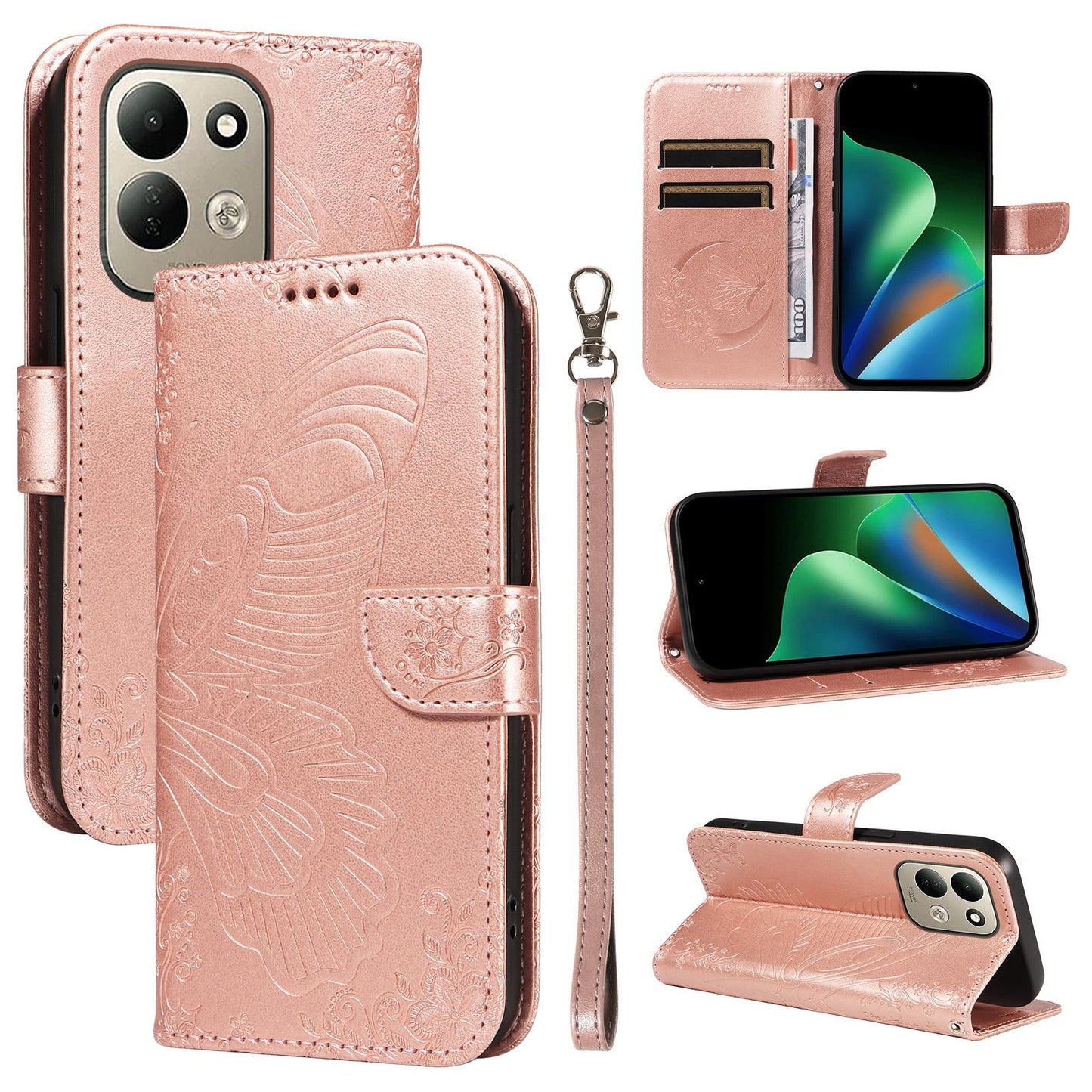 For Redmi 17 5G / 4G Global 170mm Swallowtail Butterfly Embossed Leather Phone Case(Rose Gold)