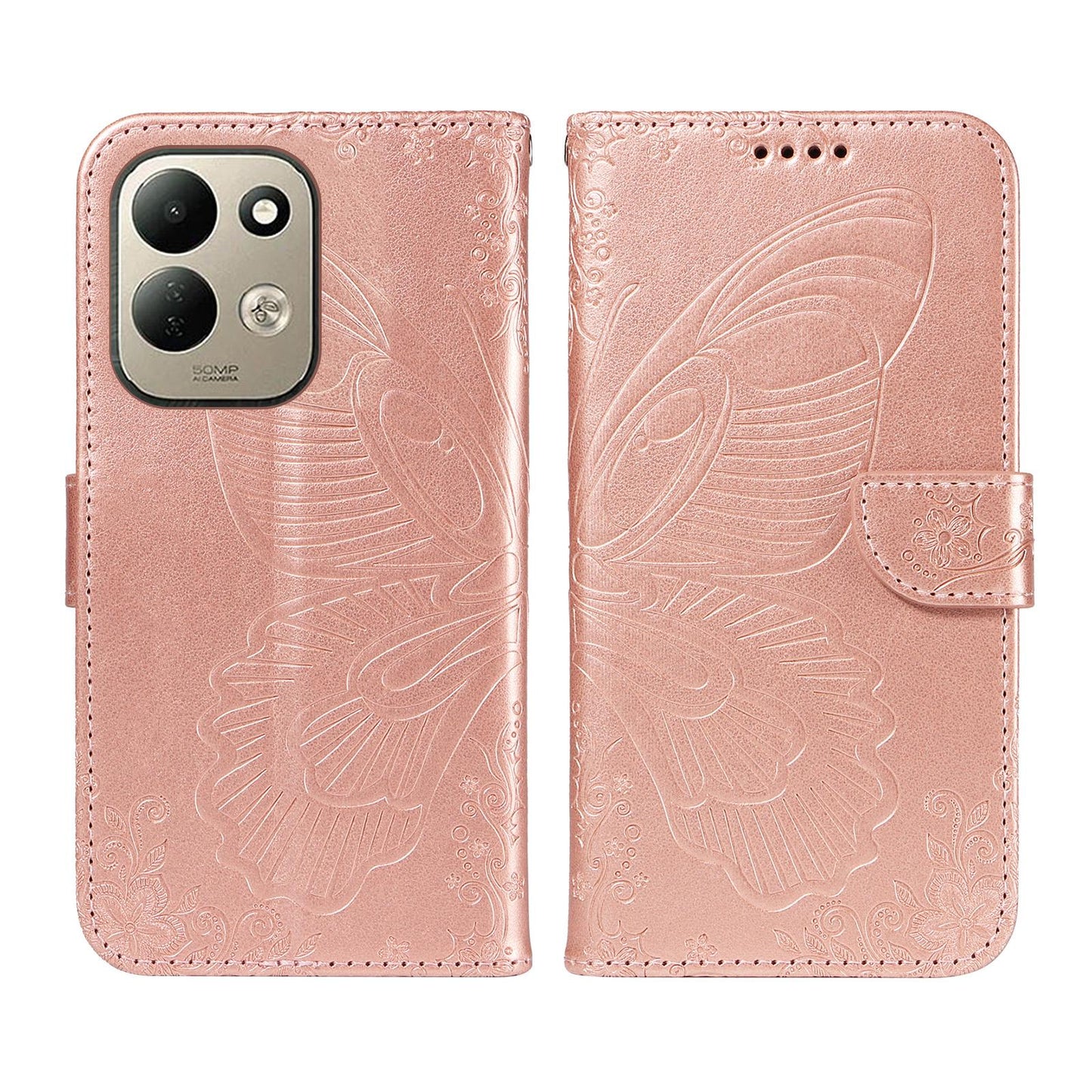 For Redmi 17 5G / 4G Global 170mm Swallowtail Butterfly Embossed Leather Phone Case(Rose Gold)
