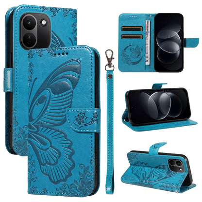 For Redmi Note 17 Pro+ 5G Global 163mm Swallowtail Butterfly Embossed Leather Phone Case(Blue)