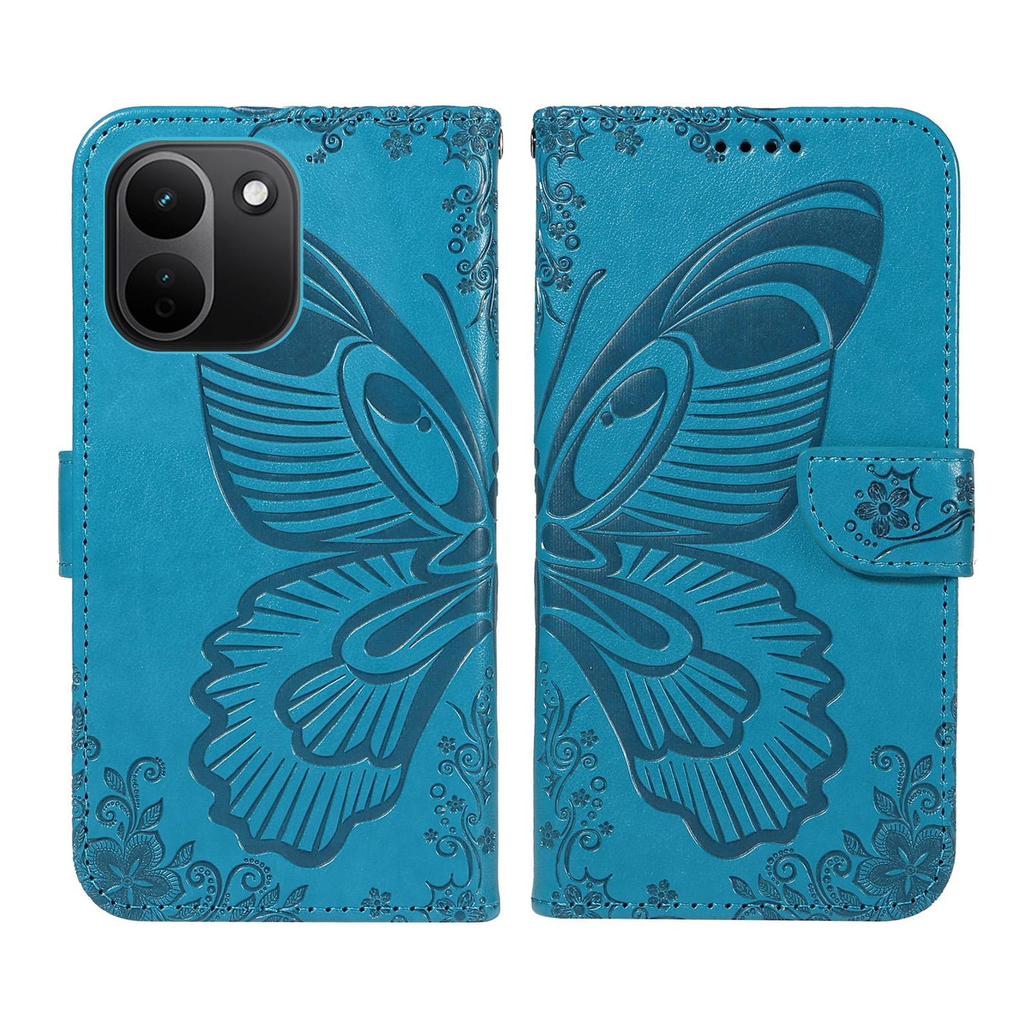 For Redmi Note 17 Pro+ 5G Global 163mm Swallowtail Butterfly Embossed Leather Phone Case(Blue)