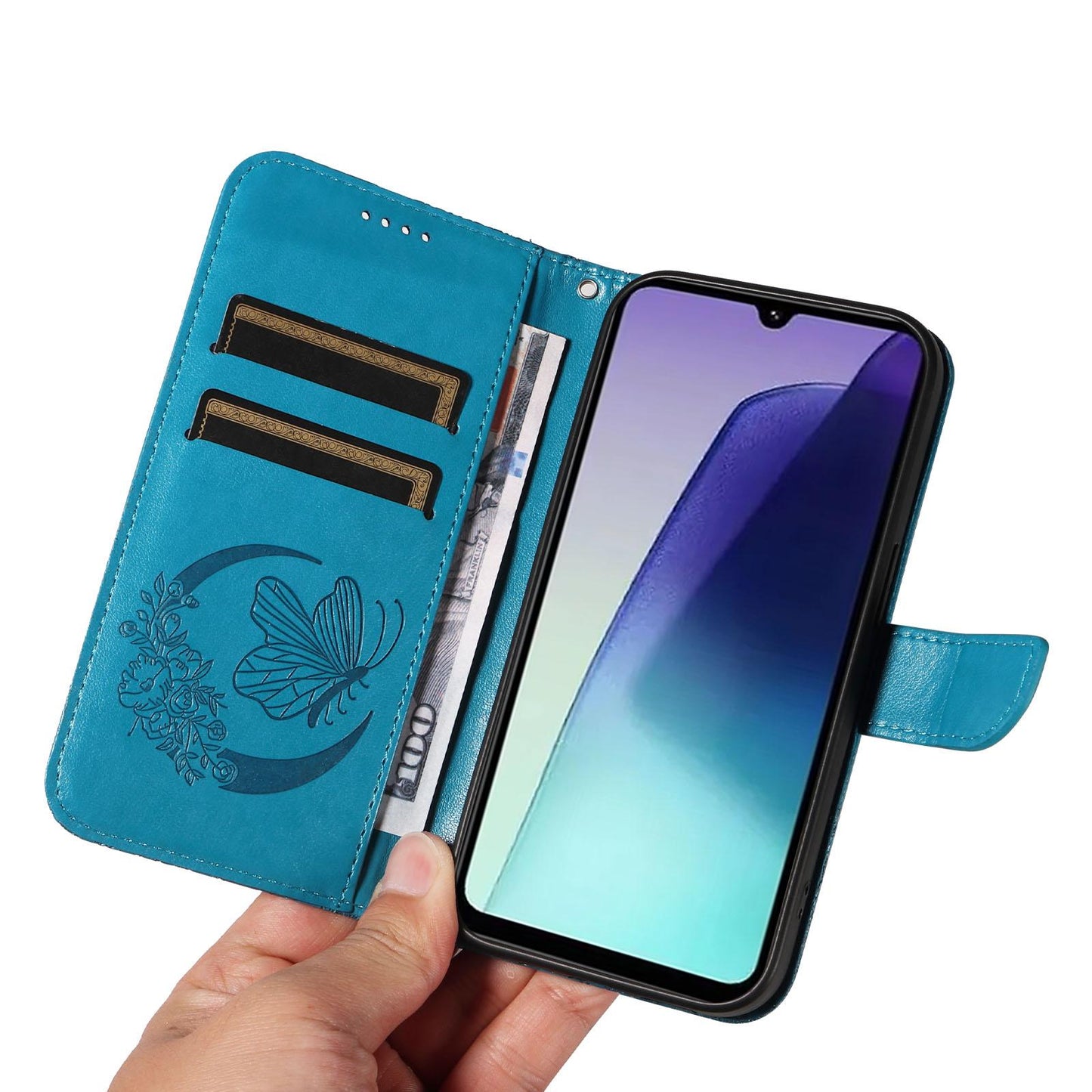 For Redmi Note 17 Pro+ 5G Global 163mm Swallowtail Butterfly Embossed Leather Phone Case(Blue)