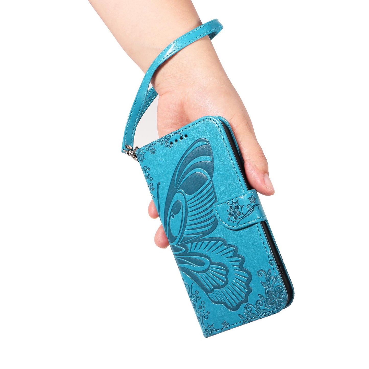 For Redmi Note 17 Pro+ 5G Global 163mm Swallowtail Butterfly Embossed Leather Phone Case(Blue)