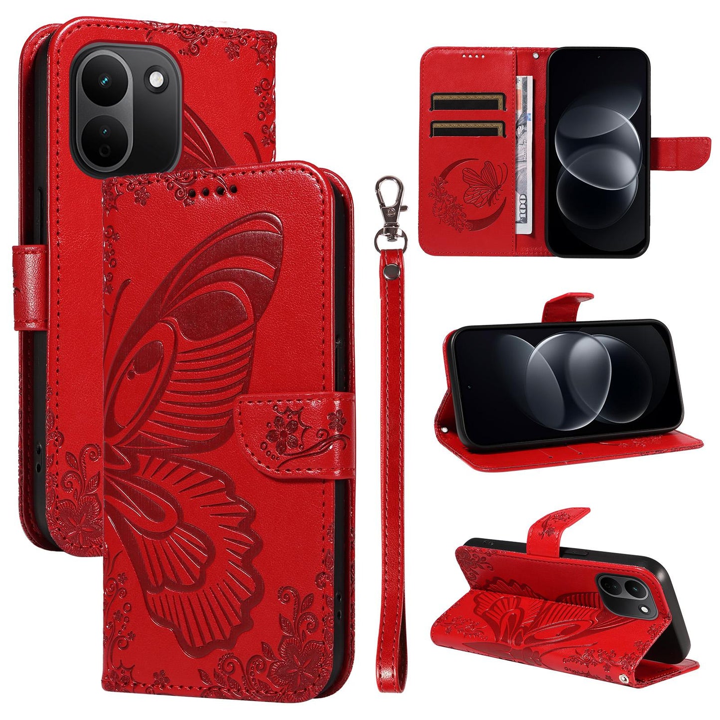 For Redmi Note 17 Pro+ 5G Global 163mm Swallowtail Butterfly Embossed Leather Phone Case(Red)