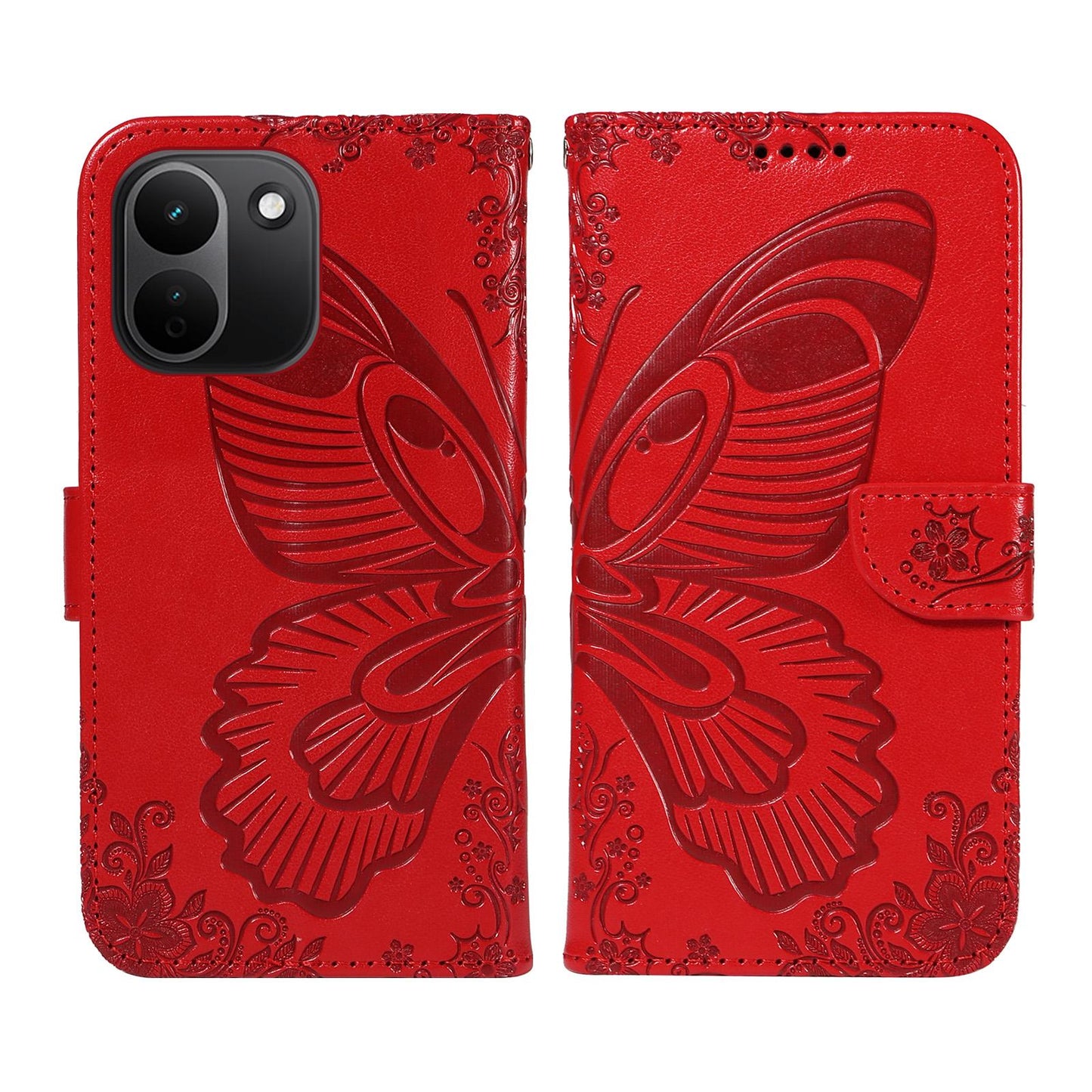 For Redmi Note 17 Pro+ 5G Global 163mm Swallowtail Butterfly Embossed Leather Phone Case(Red)