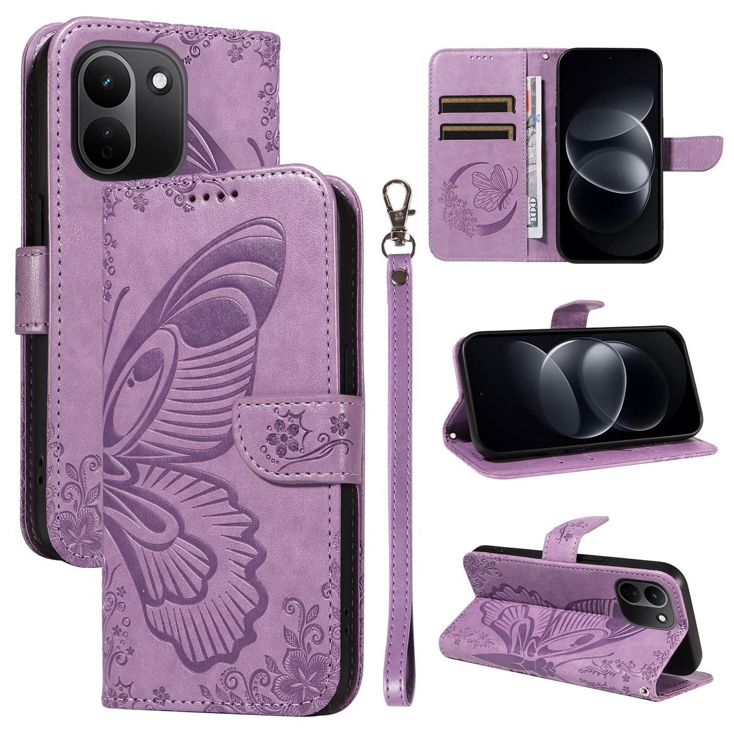 For Redmi Note 17 Pro+ 5G Global 163mm Swallowtail Butterfly Embossed Leather Phone Case(Purple)