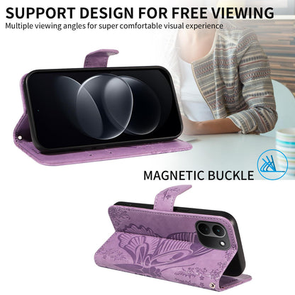 For Redmi Note 17 Pro+ 5G Global 163mm Swallowtail Butterfly Embossed Leather Phone Case(Purple)