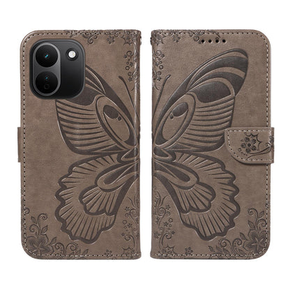 For Redmi Note 17 Pro+ 5G Global 163mm Swallowtail Butterfly Embossed Leather Phone Case(Grey)