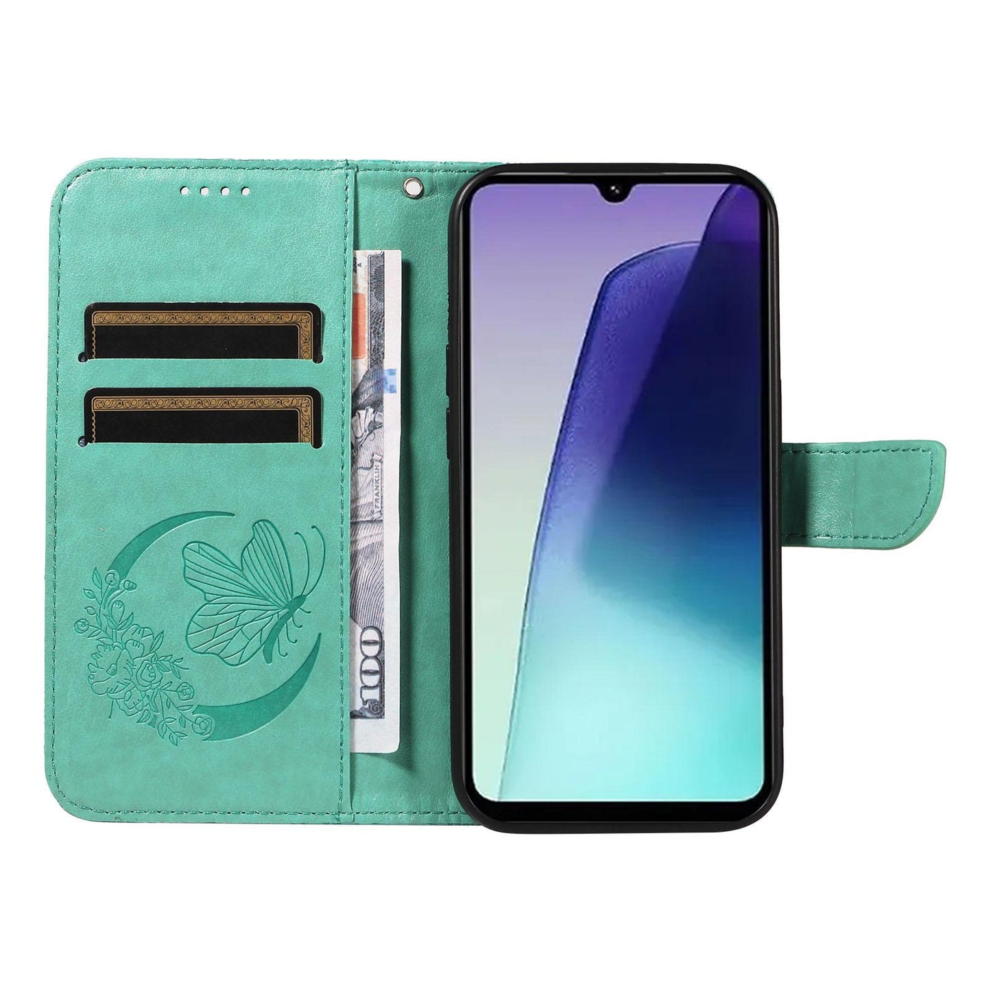 For Redmi Note 17 Pro+ 5G Global 163mm Swallowtail Butterfly Embossed Leather Phone Case(Green)