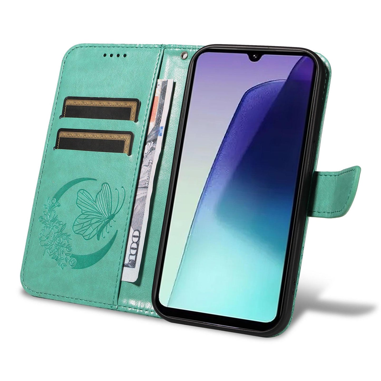 For Redmi Note 17 Pro+ 5G Global 163mm Swallowtail Butterfly Embossed Leather Phone Case(Green)