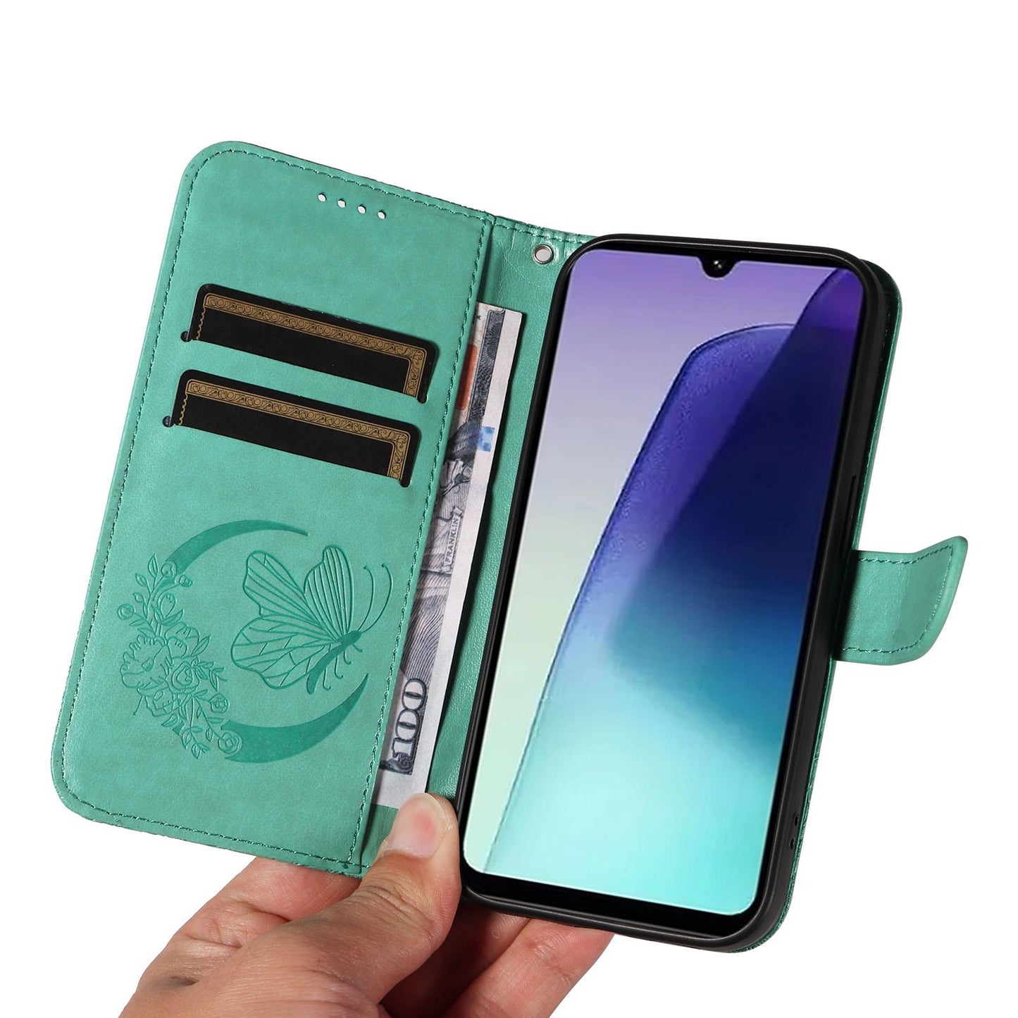 For Redmi Note 17 Pro+ 5G Global 163mm Swallowtail Butterfly Embossed Leather Phone Case(Green)