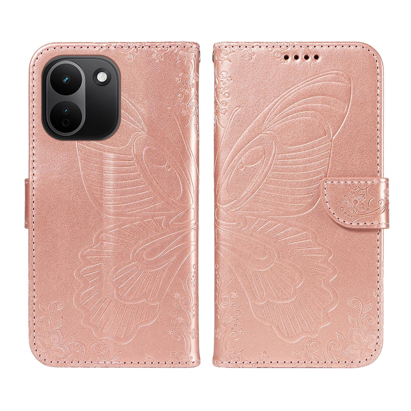 For Redmi Note 17 Pro+ 5G Global 163mm Swallowtail Butterfly Embossed Leather Phone Case(Rose Gold)