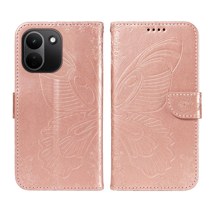 For Redmi Note 17 Pro+ 5G Global 163mm Swallowtail Butterfly Embossed Leather Phone Case(Rose Gold)