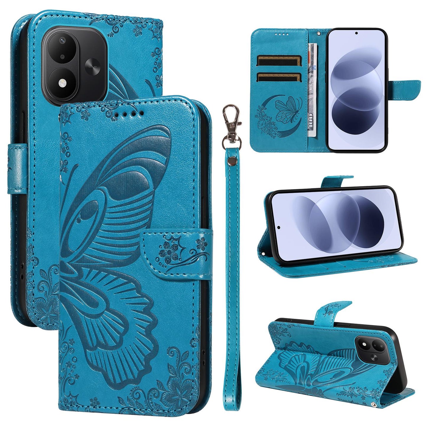 For Redmi Note 17 5G/4G Global 171mm Swallowtail Butterfly Embossed Leather Phone Case(Blue)