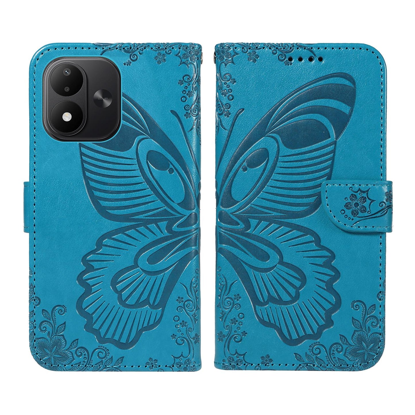 For Redmi Note 17 5G/4G Global 171mm Swallowtail Butterfly Embossed Leather Phone Case(Blue)