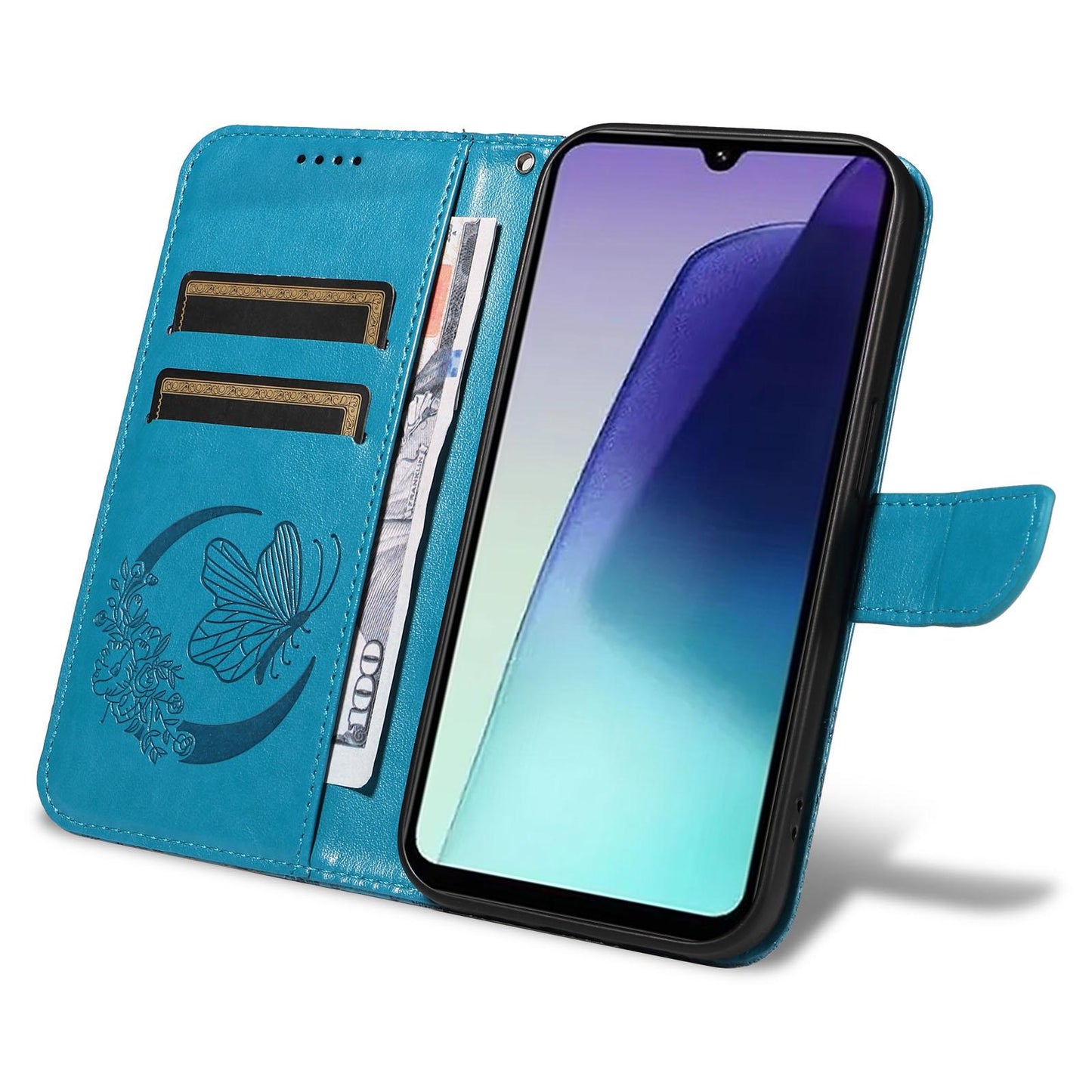 For Redmi Note 17 5G/4G Global 171mm Swallowtail Butterfly Embossed Leather Phone Case(Blue)