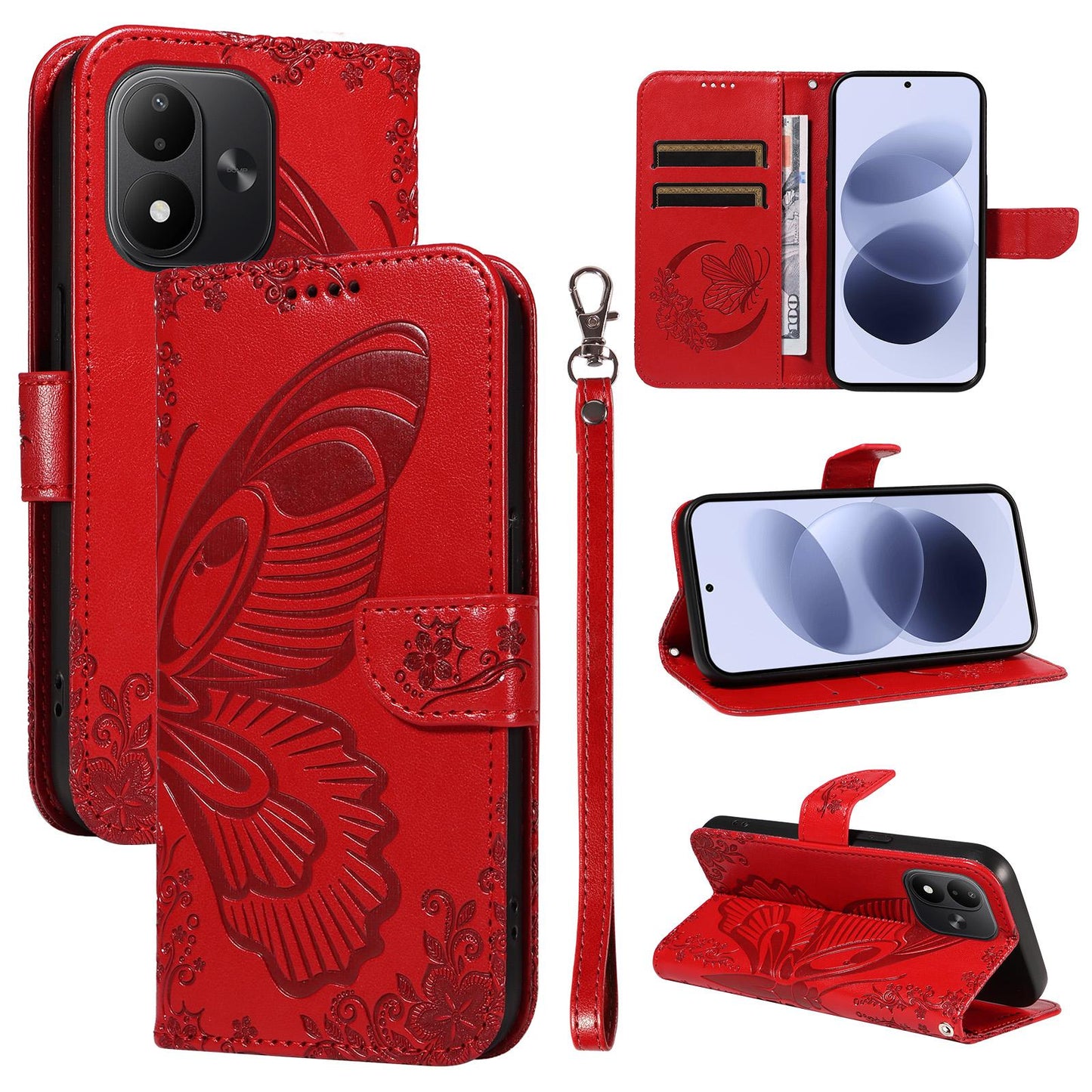 For Redmi Note 17 5G/4G Global 171mm Swallowtail Butterfly Embossed Leather Phone Case(Red)