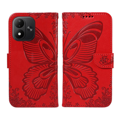 For Redmi Note 17 5G/4G Global 171mm Swallowtail Butterfly Embossed Leather Phone Case(Red)