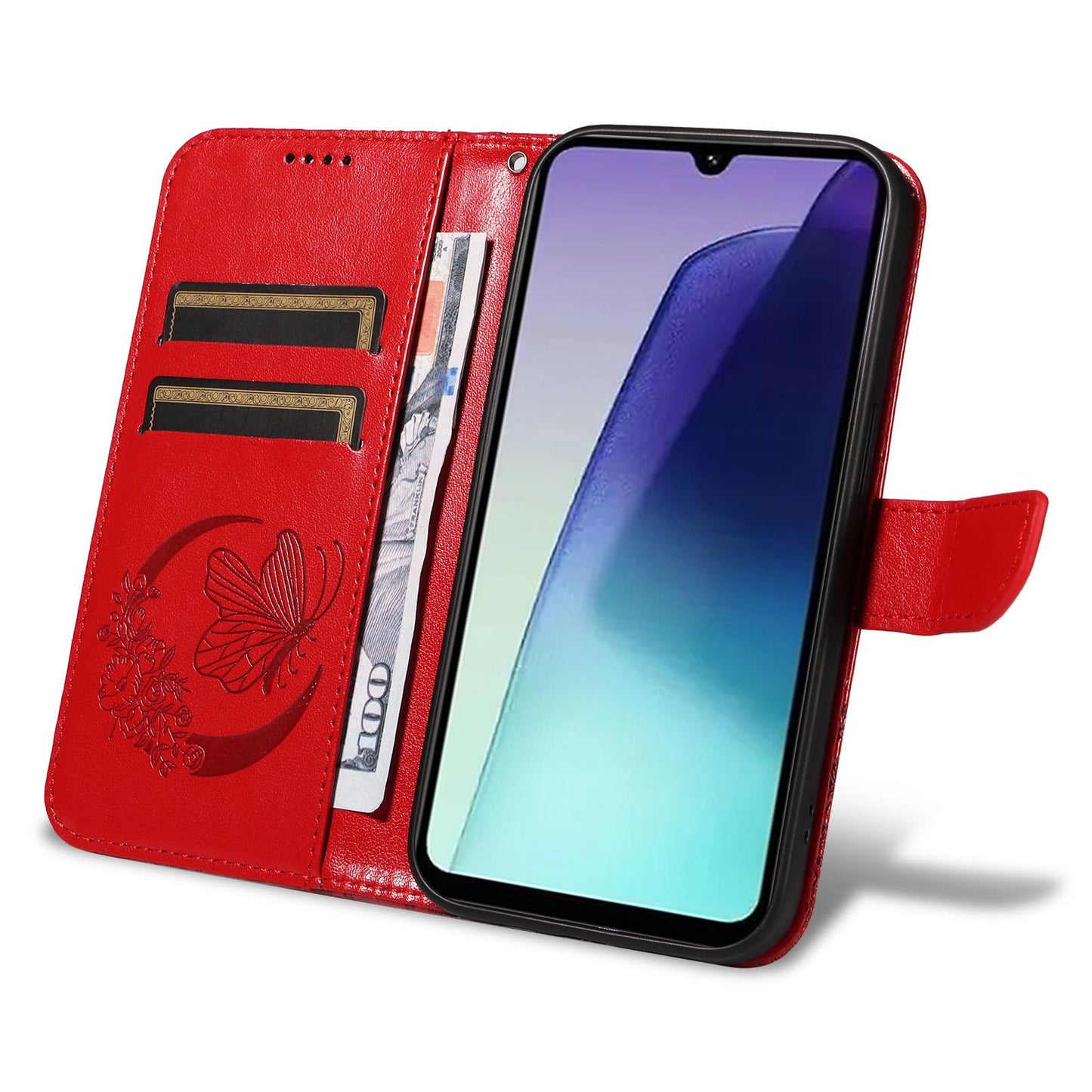For Redmi Note 17 5G/4G Global 171mm Swallowtail Butterfly Embossed Leather Phone Case(Red)
