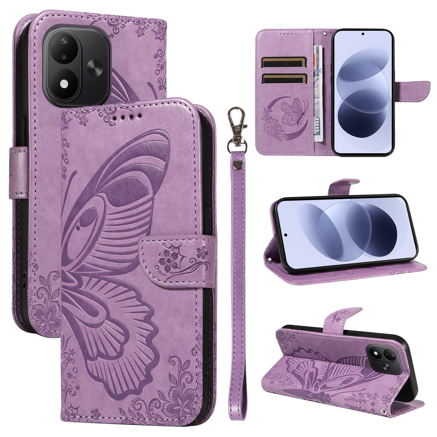 For Redmi Note 17 5G/4G Global 171mm Swallowtail Butterfly Embossed Leather Phone Case(Purple)