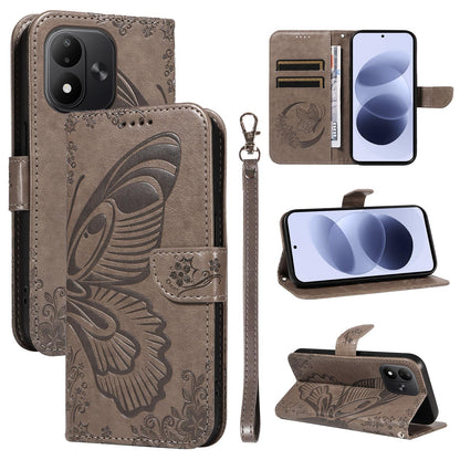 For Redmi Note 17 5G/4G Global 171mm Swallowtail Butterfly Embossed Leather Phone Case(Grey)