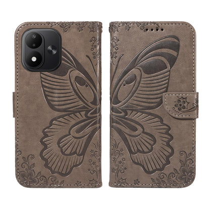 For Redmi Note 17 5G/4G Global 171mm Swallowtail Butterfly Embossed Leather Phone Case(Grey)